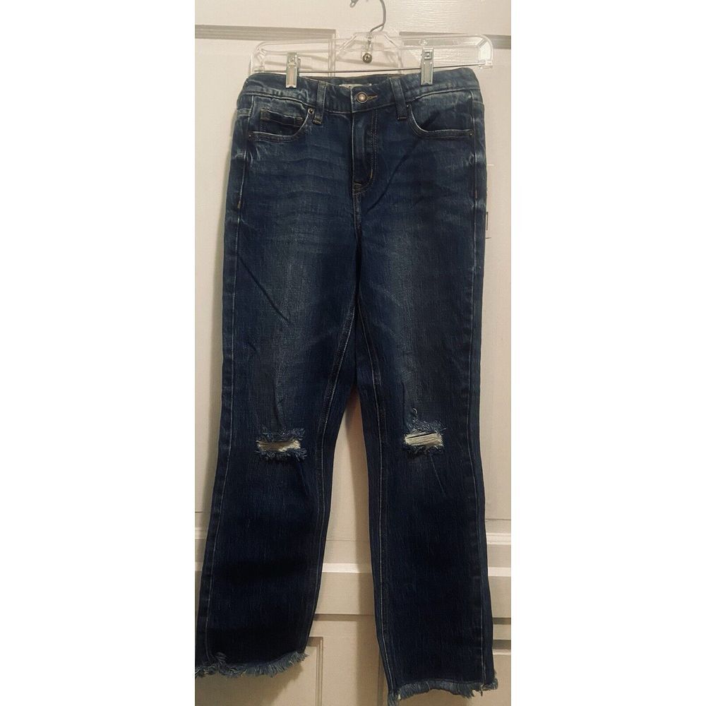OAT New York Size 25 High Rise Relaxed Straight Denim Jeans Fringe Hem‎ NWT